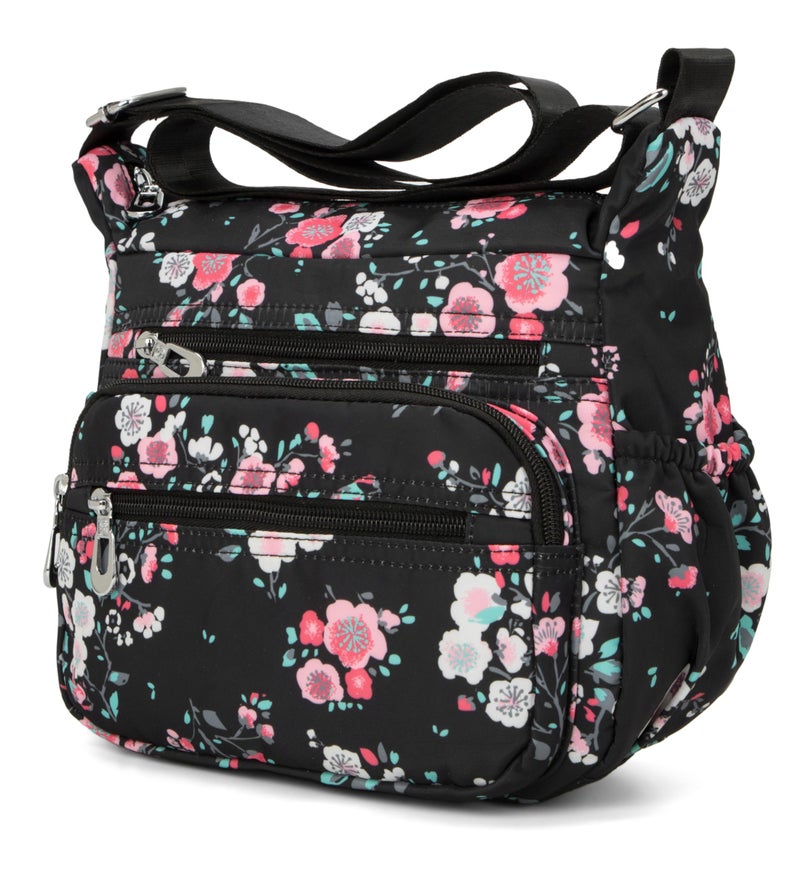 Nawoshow Nylon Floral Multi-Pocket Crossbody Purse Bags for Women Travel Shoulder Bag (Pink Flower) - Image 2